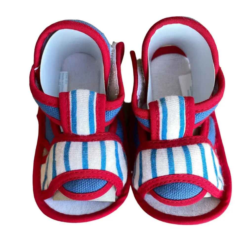 Vintage Sailor Baby Shoes 12 Month Toddler Sandals Red White Blue Fabric NOS